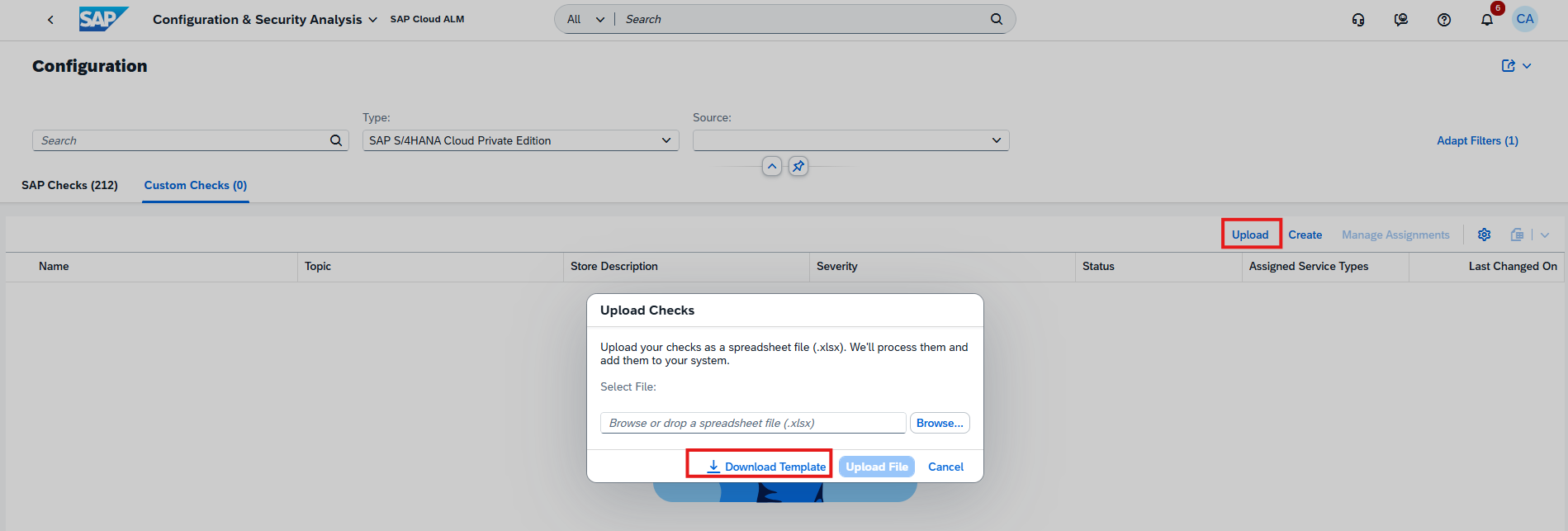 Pic 8 4 → blue.works Dialog: Upload Checks with download template and file browse controls (Excel .xlsx)